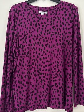 Chico's Magenta and Black Leopard-Print Long Sleeve Top